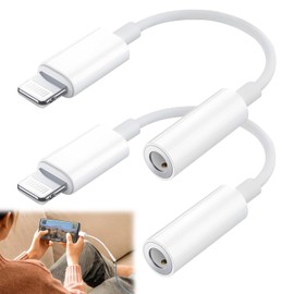 Deilonie 3.5mm to Lightning Adapter, 2 Pack Lightning to 3.5mm Headphone Jack Adapter, 3.5mm Audio Aux Adapter, Earphone Adaptor Support Music Control, Audio Dongle Converter for Earphones, Speakers