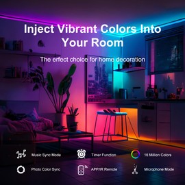 130 FT Led Lights For Bedroom,Music Synchronized, Intelligent Application Remote Control Color Change Bluetooth LED Strip Lights, Used For Bedroom, Kitchen, Room Lighting Decoration