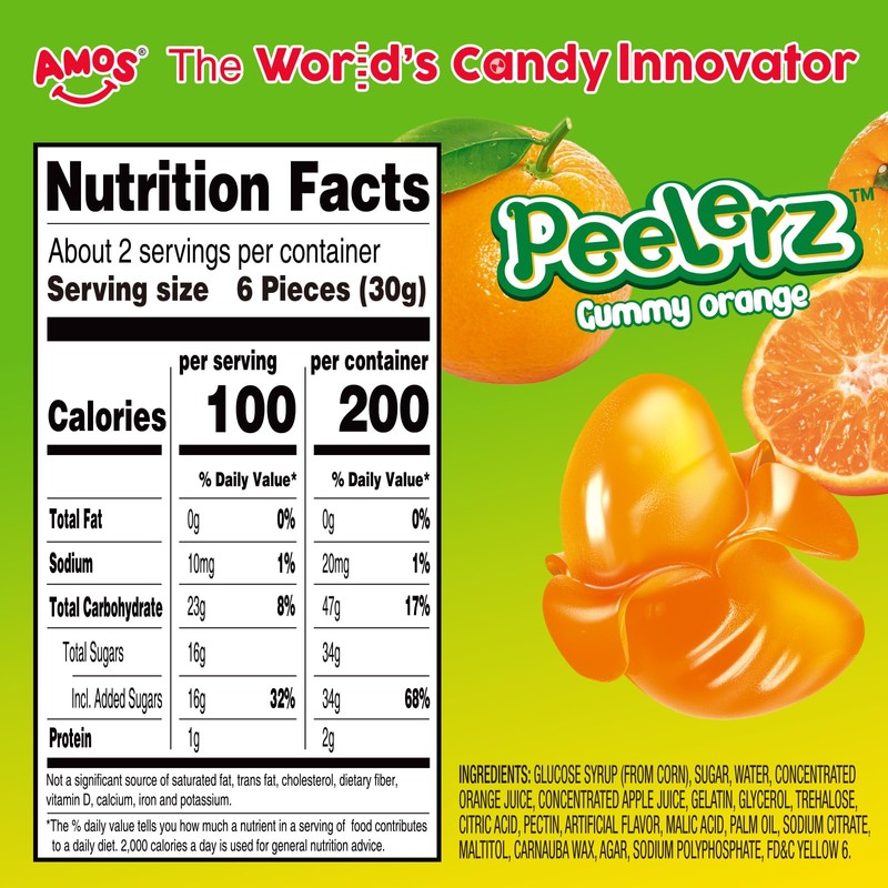 Amos 4D Gummy Peelable Orange Candy, Peelerz Gummy Orange, Fruit