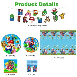 98 Pcs Cartoon Theme Party Decorations Set,Birthday Party Supplies Set Includes Plates, Cups, Napkins, Banner, Tablecloth for Birthdays, Weddings, Celebrations