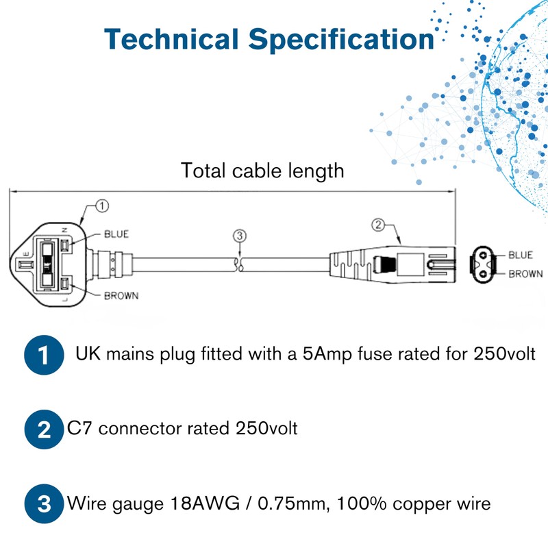 C2G 1M C7 Power Cable (BS1363 to IEC 60320C7) Figure