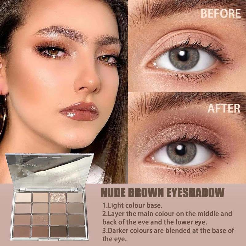 Sixteen Color Eyeshadow Palette, Brown Grey Nude Eye Shadow Pallets