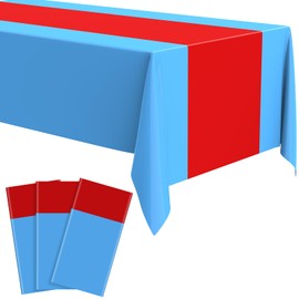 Oudain 3 Pcs Disposable Plastic Tablecloths 54" x 108" for Rectangle Wizard Tables Cloths Waterproof Table Cover for Witch Party Baby Shower Wedding Birthdays Decoration (Red,Sky Blue)
