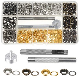 Mesee Pack of 400 Eyelets Grommets Eyelets 5 mm Brass Eyelet Case with 3 Eyelets and Storage Box for Crafts, Shoes, Sewing, Belts, Clothing, Leather, Tarpaulin