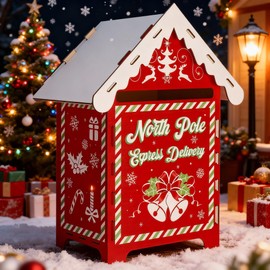 BrightRow 13.8 x 9 x 7 Inch Christmas Mailbox Letters to Santa Claus Wooden Red North Pole Mailbox Retro Outdoor Postbox for Home Classroom Gift Wish List Mantel Entryway Decorations
