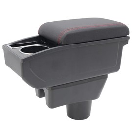 for Mitsubishi Mirage 2014-2024 Car Armrest Box Center Console Accessory Leather Arm Rest Double-Layer Storage Space with Cup Holder (Red Thread)