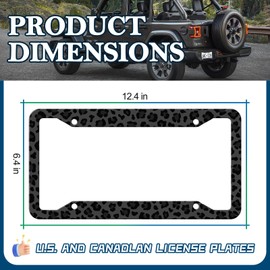Black Leopard Print License Plate Frame - Leopard Personalise License Plate Holder, Rust-Proof Stainless Steel Waterproof Car Decorative Tag Frames for Standard Us 12x6 Inch