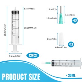 Set of 12 Syringes, 30 ml, Plastic Syringes with Lid, Reusable Wind-Up Syringe, Measuring Syringe for Scientific Laboratories, Pet Feeding, Measuring Liquids