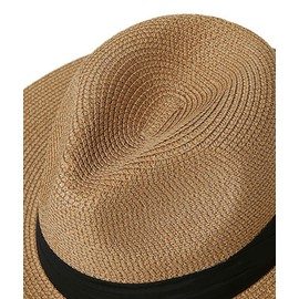Joligiao Panama Hat Wide Straw Hats Summer Hat Brim Straw Men Women with Large Sun Shade Summer Fedora Straw Hat UV Sun Hat UPF 50+, khaki