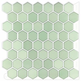 Decopus Peel and Stick Faux Tile （Hexagon 3D Sage Green Glossy Thin & Flex10Pack）for Kitchen, Bathroom, Car Camper - DIY Remodelling, Wall Decorations, No Grout Backsplash, Faux Smart Tile Marble