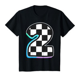 Kids Birthday Boy 2 Two 2nd Birthday Racing Car Flag Race Car T-Shirt