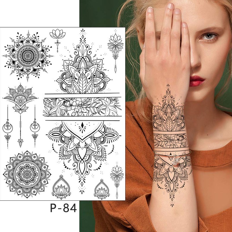 6 Sheets Feather Tattoos Mandala Tattoos Hand Tattoo Set Kira