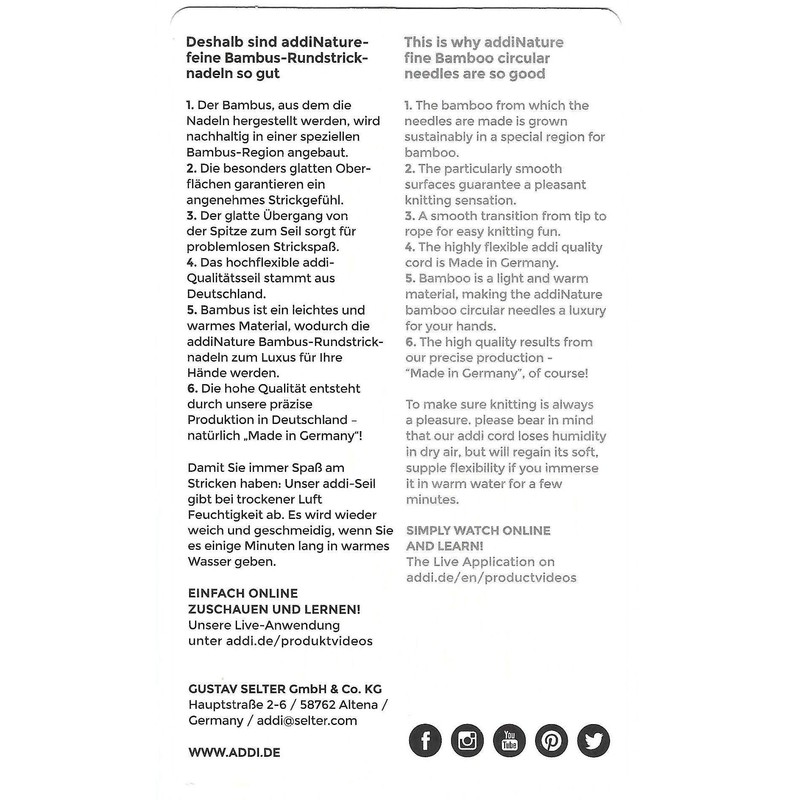 Addi Bamboo Circular Knitting Needles 150cm 3.5mm