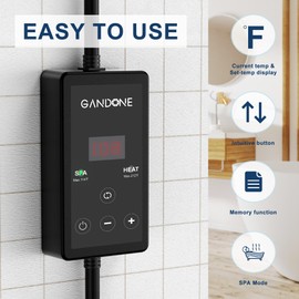 GANDONE Dual Spa Water heater, Portable Hot Tub Immersion Water Heater Cast Aluminum Submergible mit Temperature Sensor and Digital Display for Bathtub