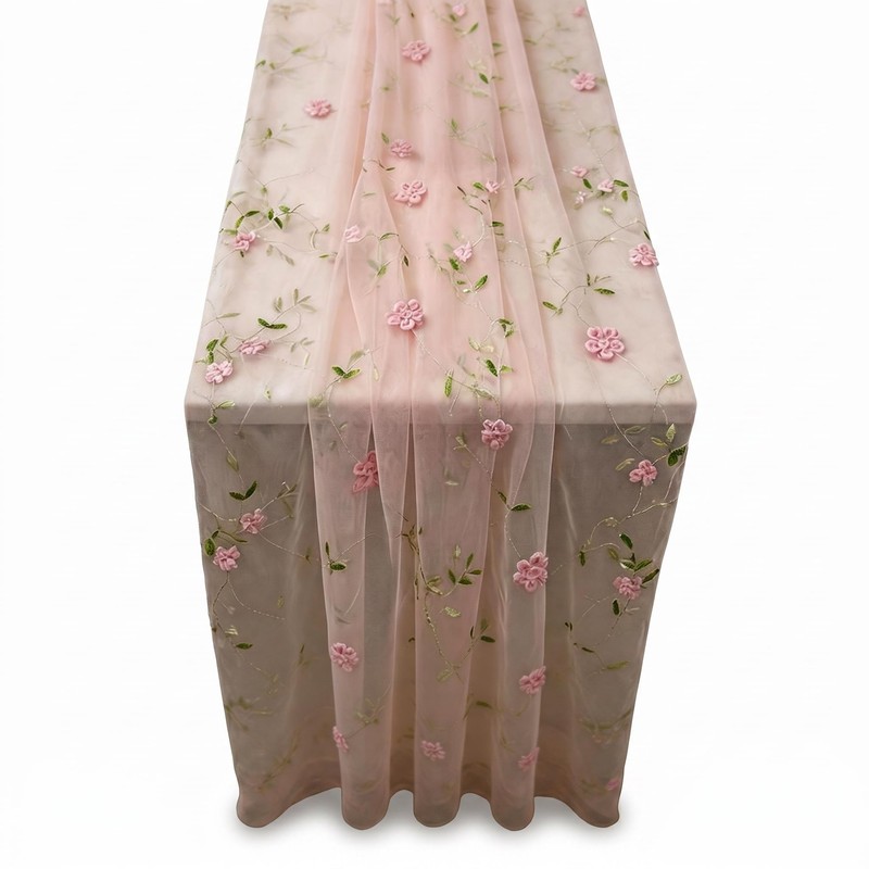 Boho Sheer Table Runner , Pink Tulle Table Runner with