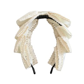 Lolita Lace Women's Headband Frill Hair Band Gothic Lolita Ribbon Bowknot Cosplay Hair Ornament Hair Accessory Cute Maid Cafe Fashionable [J's Select] (white)