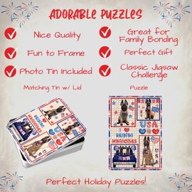 4th of July Belgian Malinois Dogs Jigsaw Puzzle for Adults - Animal Printed Interlocking Puzzle Game Artwork - Gift for Dog Lover's - 1000 Pcs 20"x30"