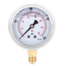 Mechanical 1/4" BSP Pressure Gauge, Oil Filled Pressure Gauge, 2.7 Inch Dial Size, Measuring Range 0-28 Bar/0-400 PSI