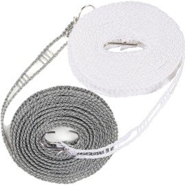 AMUU Laundry Rope for Travel, 2-Pack, Approx. 16.4 ft. (5 m) Laundry Drying Rope, Windproof, with Slits for Hanging, Stops, Portable, Convenient for Camping, Rainy Season, Indoor Drying, Expandable