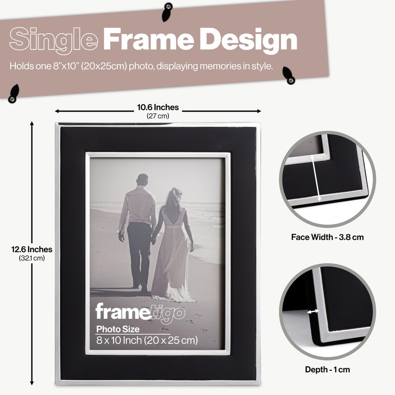 Frametigo - Silver Plated Black Photo Frame, 8"x10" (20x25cm) Photo