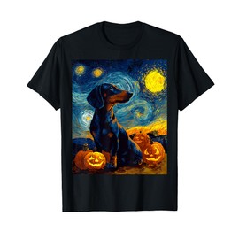 Dachshund Dog Starry Night Pumpkin Halloweenie Funny Costume T-Shirt