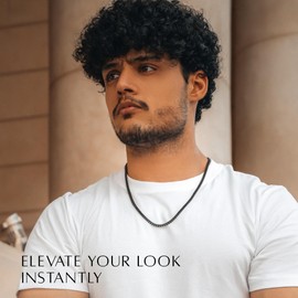 RTZN® Cuban Link Chain for Men – 5mm Black Chain Necklace – Premium Diamond-Cut Stainless Steel Black Necklace for Men – NON-TARNISH & 100% Waterproof Men Jewelry Necklace (22" Inches)