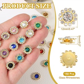 PATIKIL 12mm Sunflower Diamond Sew on Rhinestones, 150 Pcs Rhinestone Sequin Embellishments Crystal Glass Metal Base Flower Claw Rhinestones for Bedazzling Crafting Clothes, White