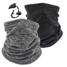 2 Pack Winter Neck Warmer Gaiter Ski Fleece Warm Windproof Face Scarf Cover Mask for Snowboard (2pcs WBlack+Darkgrey)