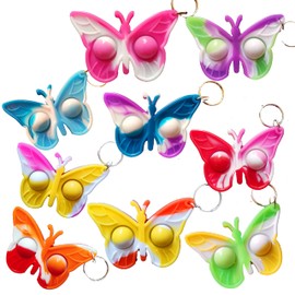 Roaqua 20 pcs Rainbow Butterfly Mini Pop Silicone Bubble Fidget Toys, Autism Special Needs Squeeze Sensory Party Favors Gifts for Family, Adult and Kids