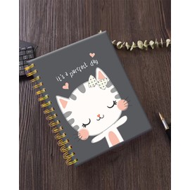 iampanda Spiral Journal Notebook,Strong Twin-Wire Binding with Premium Paper for Girl Women,60 Sheets A5 College Ruled Notebook/Journal,Perfect for School Office Home Gifts,Cute Cat