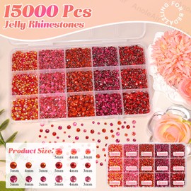15000Pcs Red Color Rhinestones for Bedazzling, Jelly Bedazzling Resin Gems 3-5mm, Flatback Gems Bedazzler Kit for Crafting Nails Face Makeup Crafts DIY Tumblers