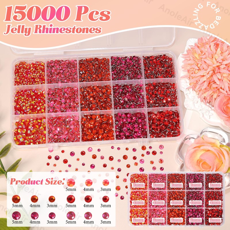 15000Pcs Red Color Rhinestones for Bedazzling, Jelly Bedazzling Resin Gems