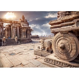 Loccor Fabric 9x6ft Indian Vittala Temple Backdrop India Temple Courtyard Stone Chariot Sunset Sky Photography Background Indian Landmark Religious Travel Portrait Photo Booth Studio Props Wallpaper