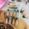 Long Square Press on Nails Green French Tip Fake Nails