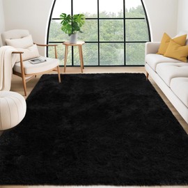 Garvee Large Shag Rug 6x9 Living Room Bedroom Area Rug Non Slip Ultra Soft Modern Solid Color Nursery Throw Carpet Cozy Plush Fuzzy Faux Fur Rug for Boys Girls Kids Room Home Decor Dorm, Black