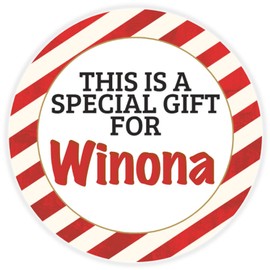 This is a Gift for Winona - 3 Pack Circle Stickers 3 Inch - Candy Cane Merry Christmas Gift Tag Present Tree Holiday Custom Name Santa Claus