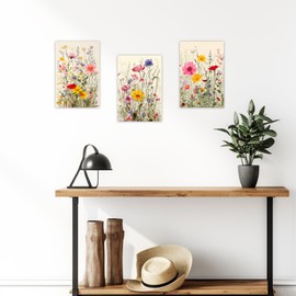 ZXHYWYM Floral Wall Art Set of 3 Watercolor Wildflower Paintings Colorful Flower Pictures Wall Decor Botanical Canvas Prints for Girls Room Decor Frame (B, (28x35cmx3))