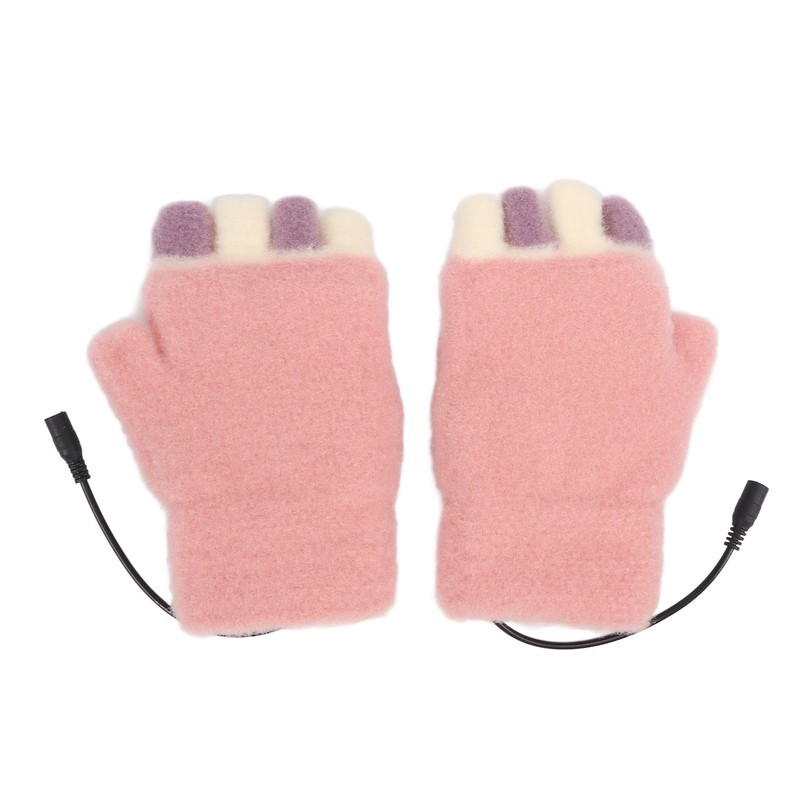 USB Heating Winter Gloves Cotton Knit Washable Women USB Fingerless