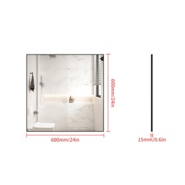 ANYHI Square Bathroom Mirror, 24x24 Inch Square Wall Mounted Mirror, Black Metal Frame Wall Mirror, Wall Mounted Vanity Mirror for Bathroom Bedroom Living Room
