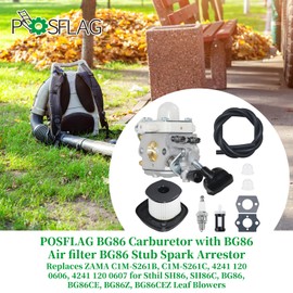 POSFLAG BG86 Carburetor with 4241-140-4404 Air Cleaner Replace 4241-120-0623, 4241-120-0616, Zama C1M-S261B for Sthil SH86, SH86C, BG86C, BG86CE, BG86Z, BG86CEZ Leaf Blowers