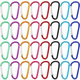 H&W - 32 piezas de mosquetón pequeño de aluminio de 1.8 pulgadas, 8 colores, ganchos de mosquetón de puerta con resorte duraderos, accesorios deportivos, con anillos de acero de regalo, 32 piezas,