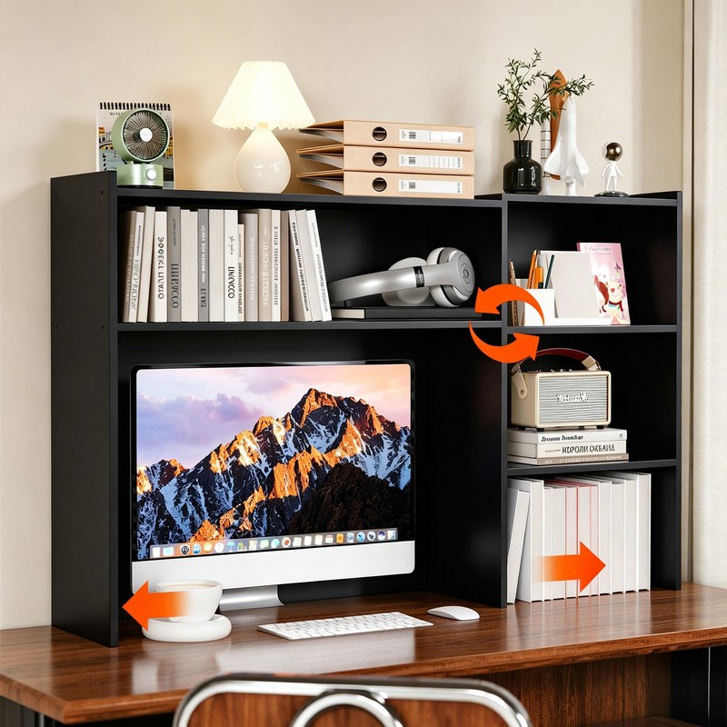 Desktop Bookshelf, 43”Adjustable Office Desktop Organizer Shelf, Countertop Storage Hutch