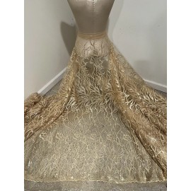 wowfabric4less123 GOLD Embroidery SEQUINS Lace Fabric 50” Width Sold By The Yard
