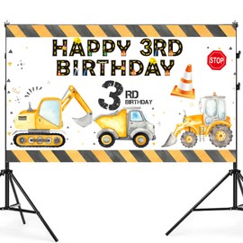 Banner de construcción para fiesta de cumpleaños de tercer cumpleaños, decoración de excavadora, decoración de cumpleaños de 3 cumpleaños, camión volquete, decoración de fiesta de cumpleaños