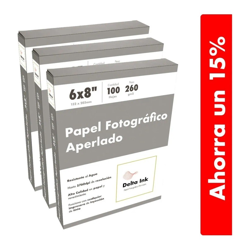 Papel Fotográfico Aperlado 300 Hojas 6x8 (3 Pack) Blanco