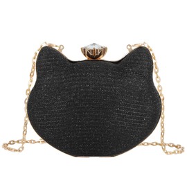Women Mini Clutch Evening Bag Cute Cat Head Shape Handbag Sparkly Crystal Prom Cocktail Party Wedding Engagement Pouch