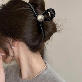 Natunofu Hair Clip, Large, Firmly Curled, Hair Clip, Cute, Adult, Stylish, Hair Clip, Large, Lightweight, Strong, Hair Clip, Hair Ornament, Stylish, Adult, Barrette, Elegant, Black 5.1 inches (13 cm)