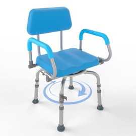 360° Swivel Shower Chair, Adjustable Shower Seat with Pivoting Arms & Padded Bath Seat for Bathtub, Rotating Bathtub Shower Chair for Seniors Elderly Disabled or Bariatric, Pregnancy, 4-Level Height