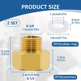 2 PCS 1/2 Female to 3/8 Male BSP Thread Brass Hex Bushing Reducing Connector with 2 Sealing Rings Water Pipe Plumbing Fittings Reducer Adapter Robust Rustproof for Water Gas Pipe Connecting Conversion