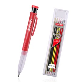 HAUTMEC Solid Carpenter Pencil with 6 Refills, Long Nose Deep Hole Mechanical Pencil Marker with Sharpener for Woodworking Architect Construction (Black, Yellow, Red) HT0293